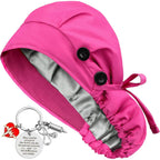 Satin Lined Scrub Cap For Women Ponytail Hair Surgical Nurse Cap 4 Buttons