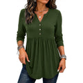 Zeagoo Women Blouses Long Sleeve Shirts Boho Henley V Neck Tops Business Casual Loose Pleated Fashion Clothing