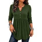 Zeagoo Women Blouses Long Sleeve Shirts Boho Henley V Neck Tops Business Casual Loose Pleated Fashion Clothing
