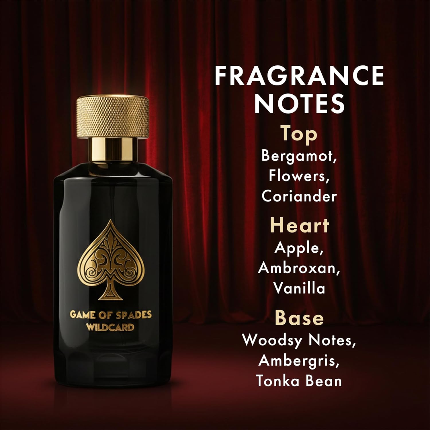 Jo Milano Game of Spades Wildcard Parfum Spray | 3.4 oz (100ml) | Vanilla, Apple, Tonka, Oud Wood, Bergamot Scent | Long Lasting Fragrance for Men