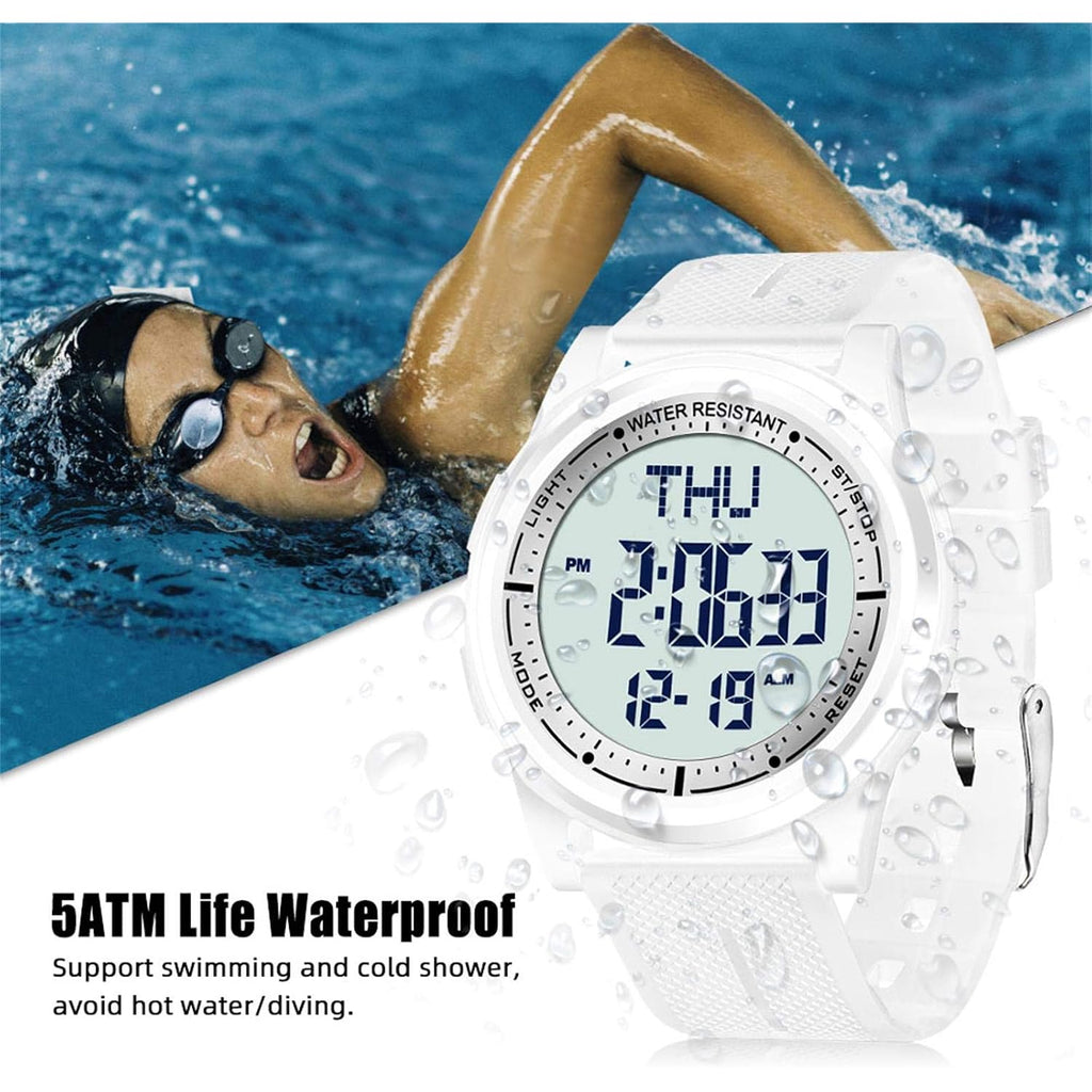 Beeasy Digital Watch For Men Women, 50M Waterproof, Ultra-Thin & Lightweight, 44Mm Silicone Sports Watch With Alarm, Stopwatch, Countdown, Ideal For Gym, Running, School, Daily Wear