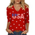 Vircreate Womens 3/4 Sleeve V Neck T-Shirts 4th of July Shirts American Flag Star Graphic Tee Tops