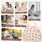 Lunch Box For Women, Cute Strawberry Corduroy Insulated Lunch Bag Women Reusable Work Leakproof Simple Adults Large Lunch Boxes Tote Bag Men Cooler Bag