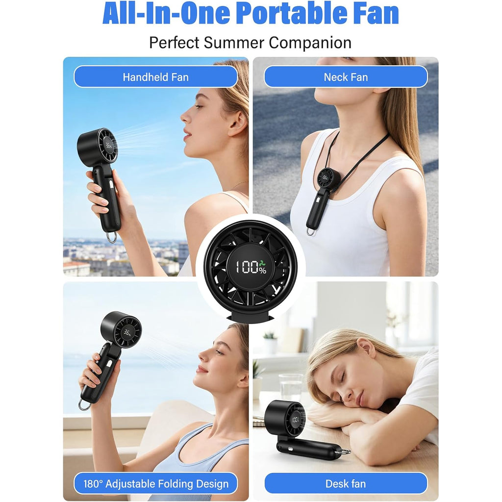 Ai Handheld Fan Turbo, 100-Speed Portable Fan Rechargeable, Mini Fan With 12800 Rpm Strong Airflow, Foldable 4-In-1 Personal Fan For Travel, Camping, Beach & Office, Usb-C & Lightweight & Quiet