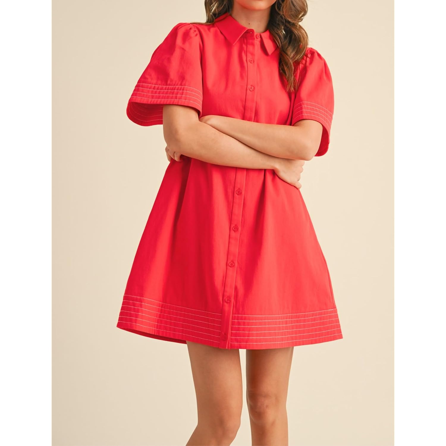 Womens Short Sleeve Button Down Mini Shirt Dress Lapel Collar Short Dresses With Pocket