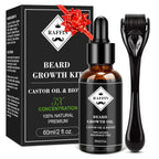 RAFFIN Beard Growth Kit, Beard Growth Oil (2Oz) w/3 X Thickening Biotin & Castor Oil for Spot/Patchy Beard, Achieve Fuller, Thicker, Healthier Beard, Birthday Gifts for Men Him Boyfriend Husband Dad