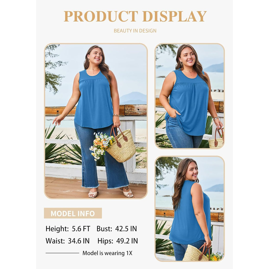 Plus Size Tank Tops for Women Sleeveless Crew Neck Summer Casual Loose Tee Shirts(1X-5X)