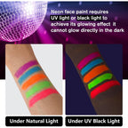 15PCS Glow Body & Face Paint,Glow in The Under UV Light or Black Light,Makeup Face Paint for Kids and Adults Halloween Club Birthday Party Masquerade,Neon Glow Party Supplies