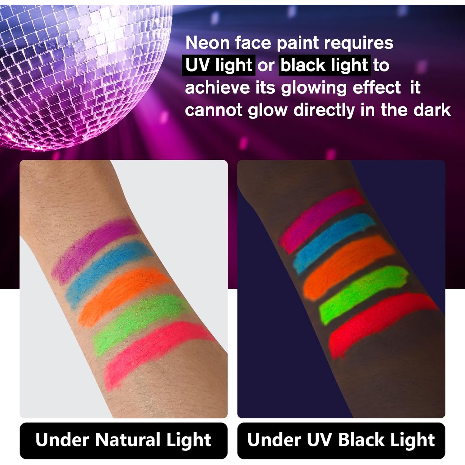 15PCS Glow Body & Face Paint,Glow in The Under UV Light or Black Light,Makeup Face Paint for Kids and Adults Halloween Club Birthday Party Masquerade,Neon Glow Party Supplies