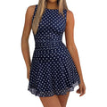 Reoria Womens Sexy Boat Neck Mini Dress Sleeveless Mesh Ruched Drop Waist Y2K Party Dresses