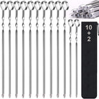 Skewers - 17" Kabob Skewers For Grilling, Metal Sticks For Kabobs Stainless Steel Flat Long Shish Kebab Reusable Grill Bbq Barbecue Sticks For Meat Chicken Vegetable, 12 Pack Bonus 14 Inch