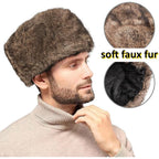 Men Winter Trapper Hat Faux Fur Russian Trooper Hat Furry Ushanka Hat Warm Dad Hat Outdoor Windproof Hunting Ski Cap