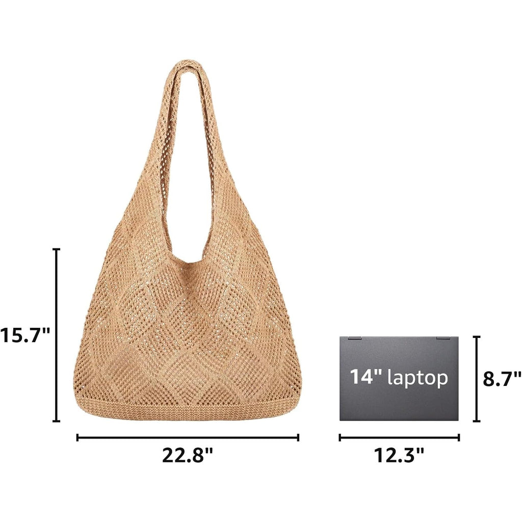 Cookooky Crochet Beach Tote Bag Summer Beach Bag For Women Aesthetic Mesh Tote Bag Hippie Bag Knit Bag