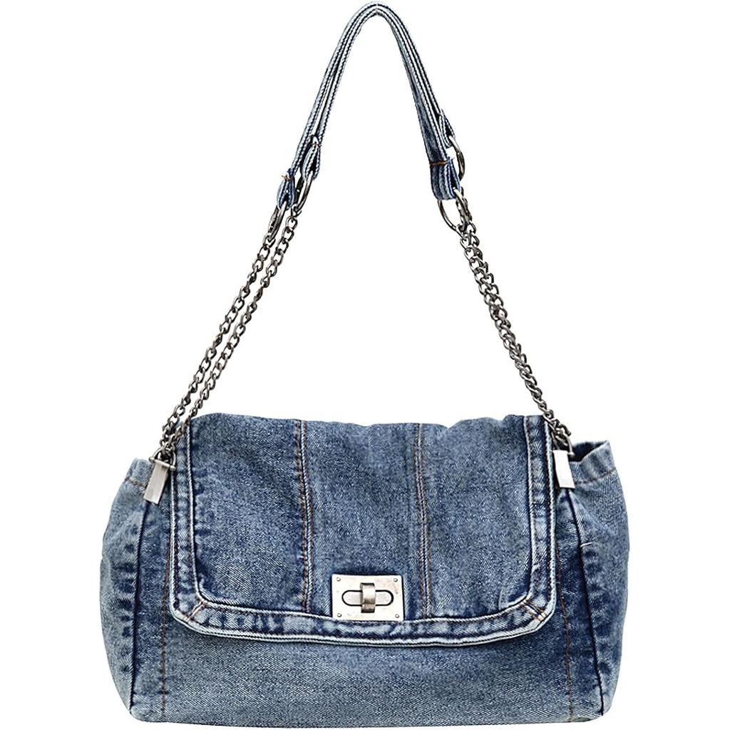 Large Denim Purses For Women Denim Tote Bag Casual Retro Crossbody Lightweight Shoulder Bag Canvas Handbags