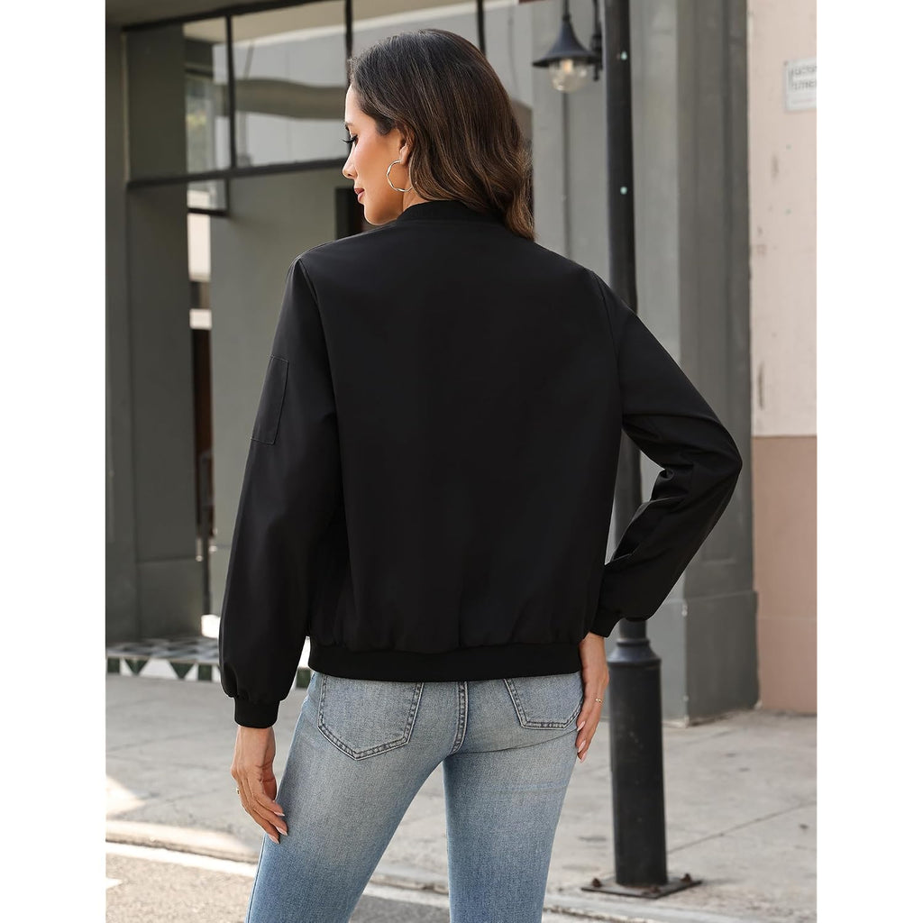 Hotouch Women Casual Jacket Lightweight Long Sleeve Zip Up Coat Trendy Work Clothes With Pockets