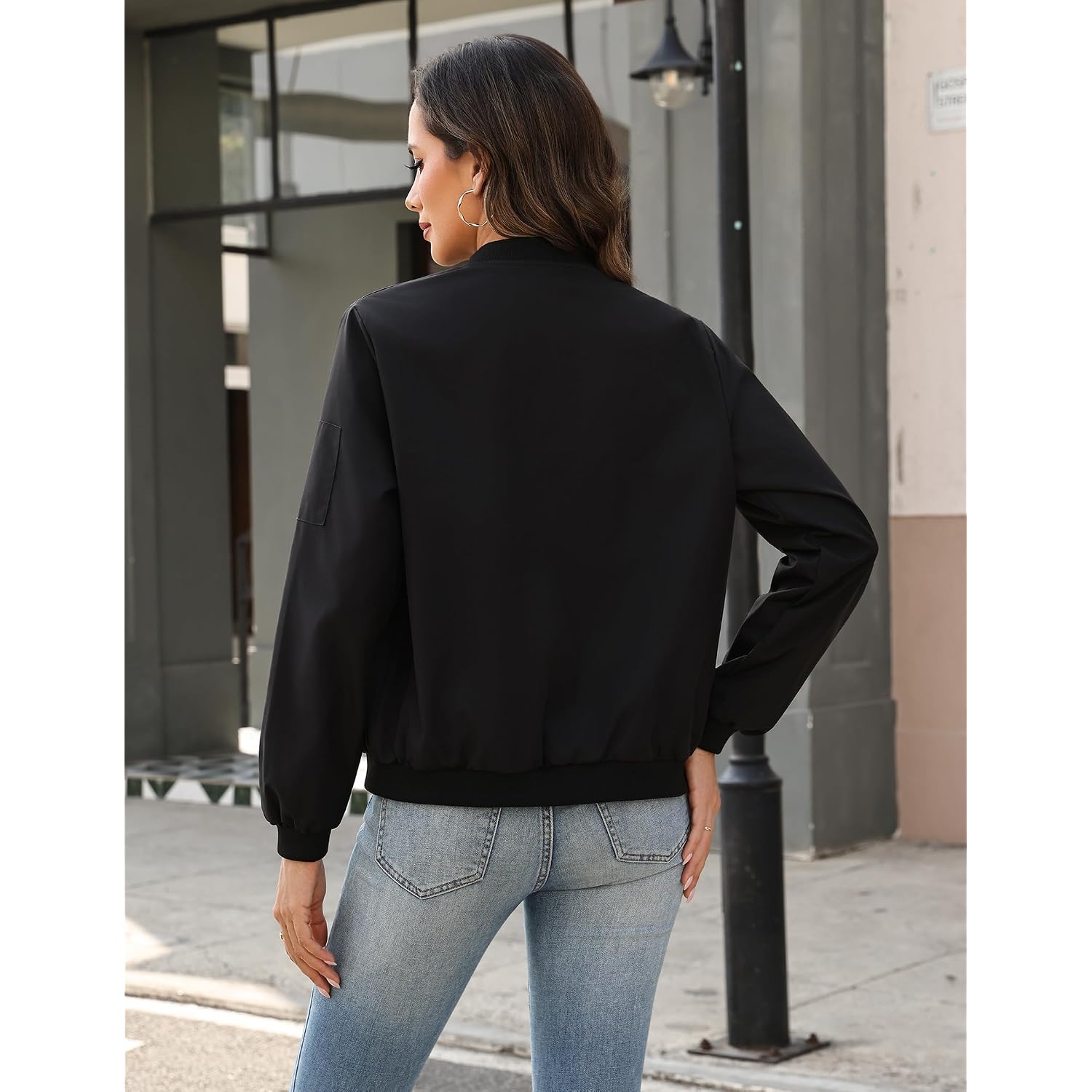 Hotouch Women Casual Jacket Lightweight Long Sleeve Zip Up Coat Trendy Work Clothes With Pockets