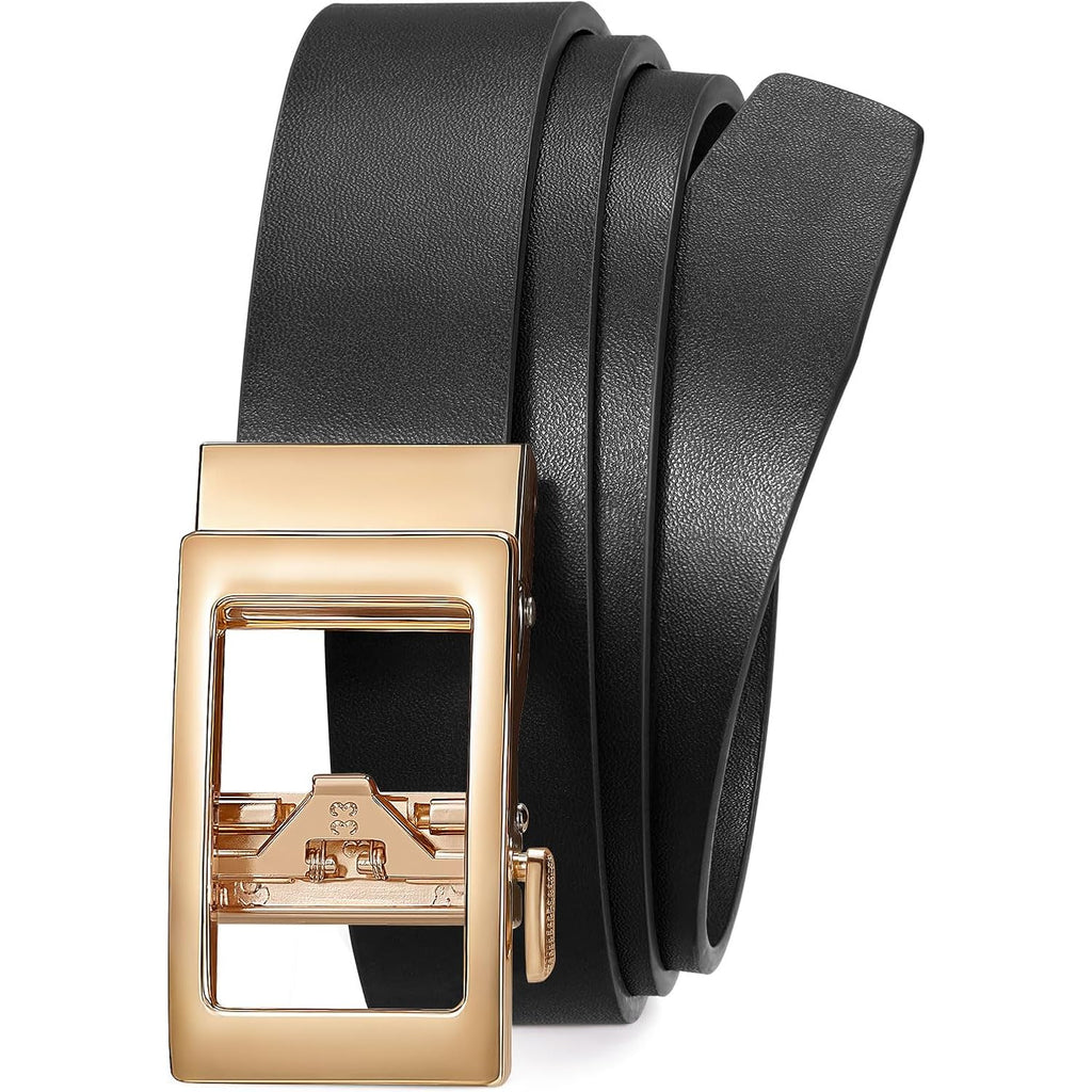 JASGOOD Women Ratchet Leather Belt for Jeans Pants Dress with Gold Sliding Automatic Buckle Ladies Waist Belt,Width 1.2"