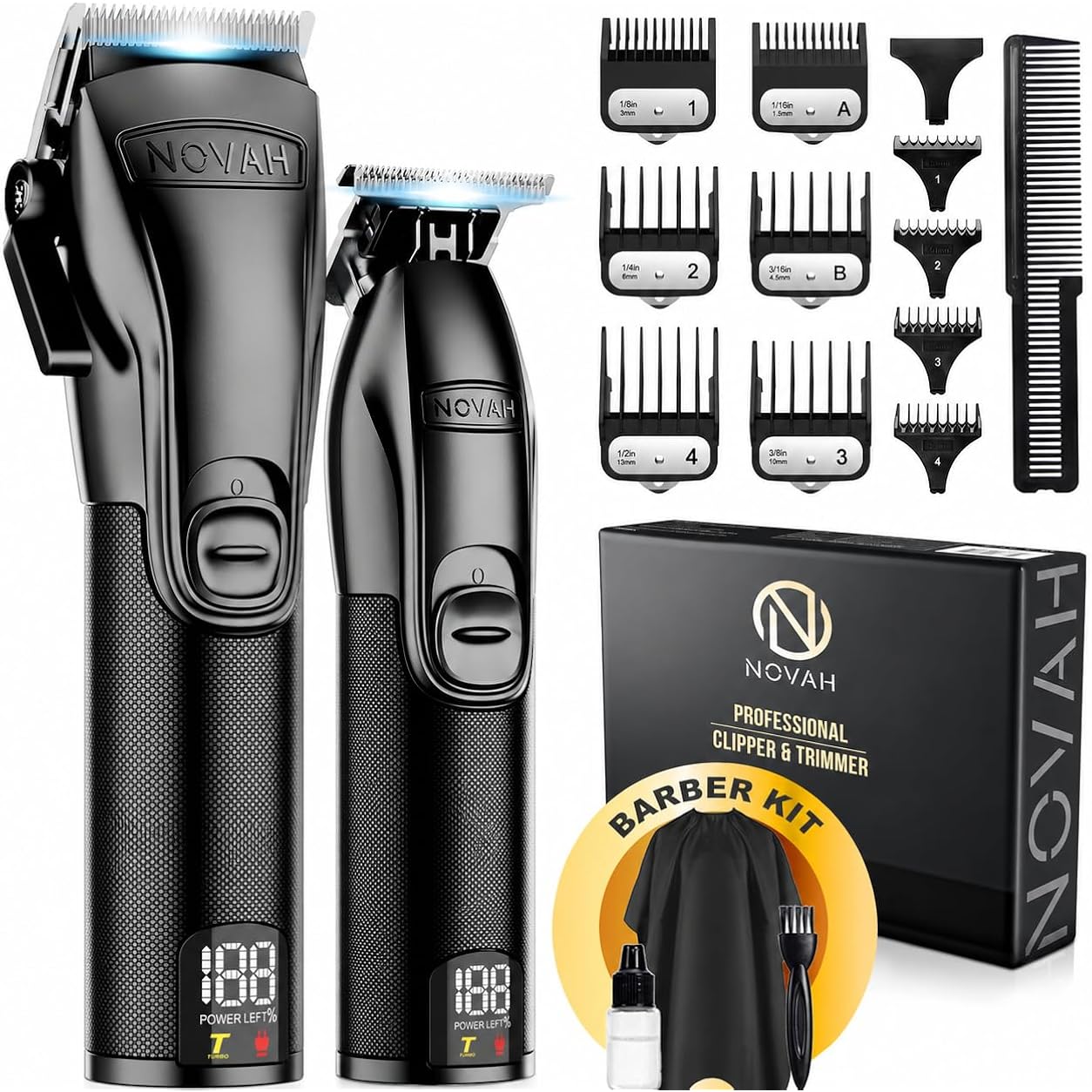 Novah® Professional Hair Clippers For Men, Professional Barber Clippers And Trimmer Set, Mens Cordless Hair Clipper For Barbers Haircut Kit Fade