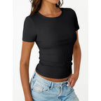 Trendy Queen Women'S Crewneck Ribbed Knit Fitted T-Shirt