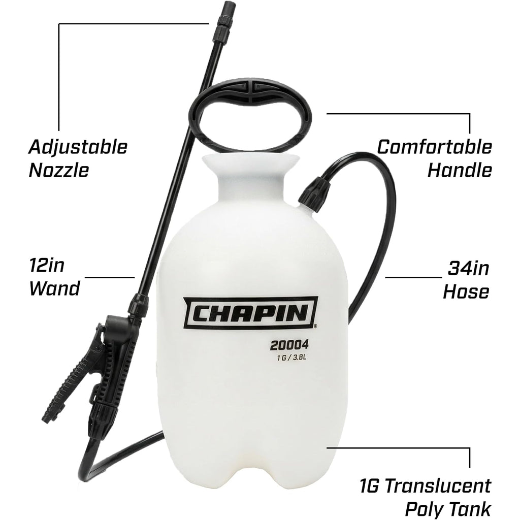 Chapin 1-Gallon Pump Sprayer, Easy Use For Home & Garden | Durable Lightweight Tank; Ideal For Weed Control, Plant Care And Cleaning With Adjustable Nozzle, Long Hose And Easy Pump