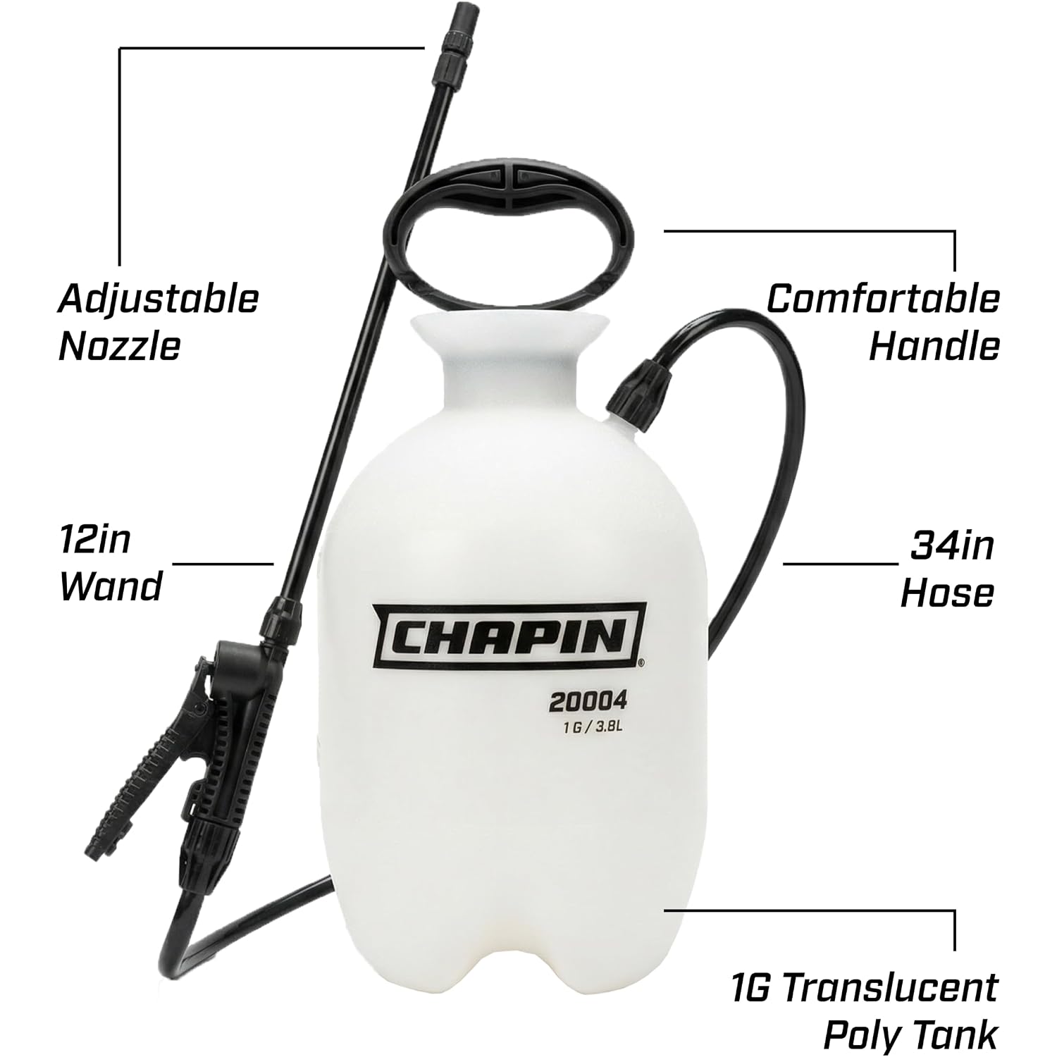 Chapin 1-Gallon Pump Sprayer, Easy Use For Home & Garden | Durable Lightweight Tank; Ideal For Weed Control, Plant Care And Cleaning With Adjustable Nozzle, Long Hose And Easy Pump