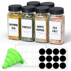 Comsaf Glass Spice Jars With With Labels 4 Oz 6 Pack Small Square | Empty Containers, Seasoning Herb Powder, Salt Pepper Chili, Spice Rack Organization, Kitchen Cabinet Storage, Funnel Included