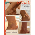 FaithHeart Initial Ankle Bracelets for Women, Waterproof 14k Gold Plated Initial Anklets Non Tarnish Stainless Steel Cute Layered Anklet Summer Beach Jewelry
