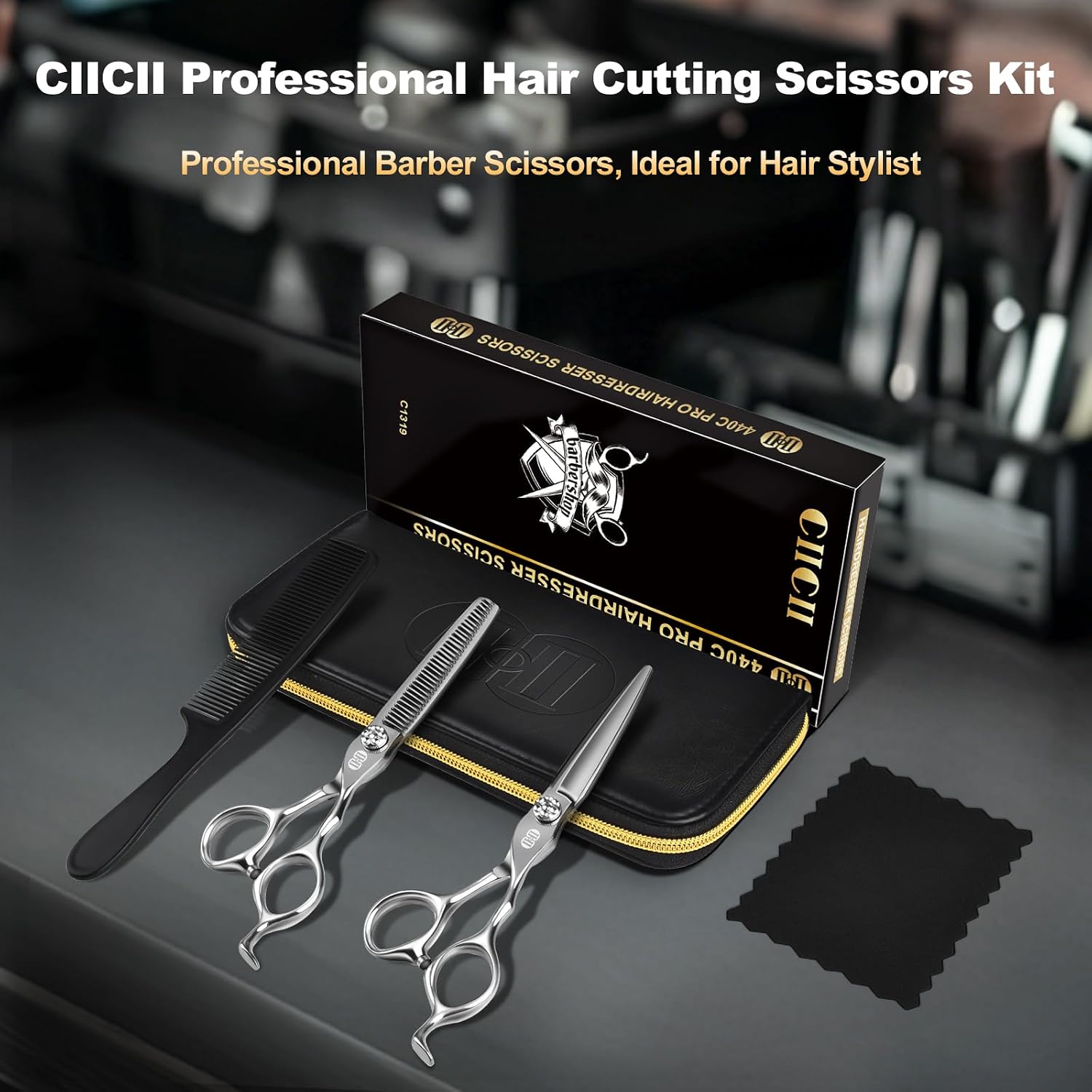 Professional Hair Cutting Scissors Shears Kit, 440C 7 Inch Barber Haircut Scissors Set (Hair Beard Trimming Haircutting Thinning Shears) For Hairdressing Stylist Hairdresser Salon Home