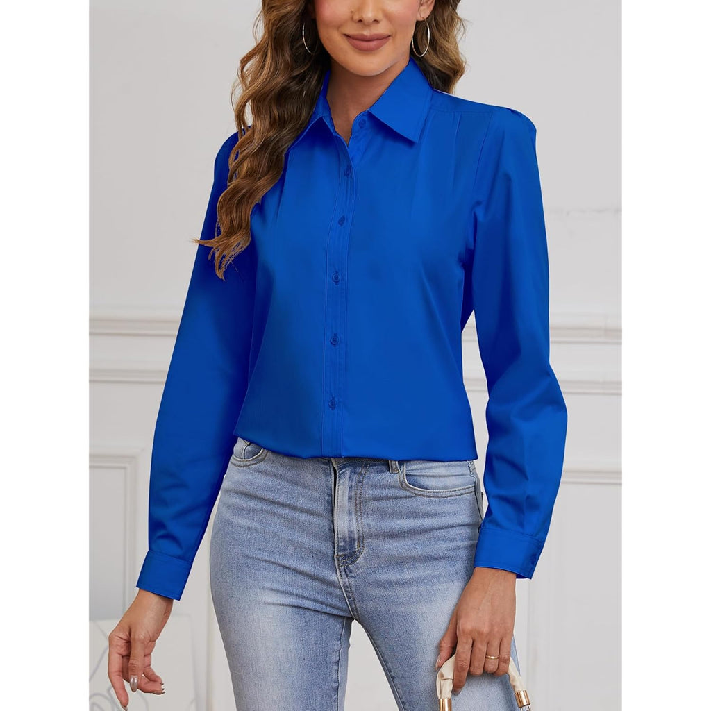 Wrinkle Free Womens Button Down Shirts for Women Long Sleeve Stretch Business Office Formal Work Blouses Tops