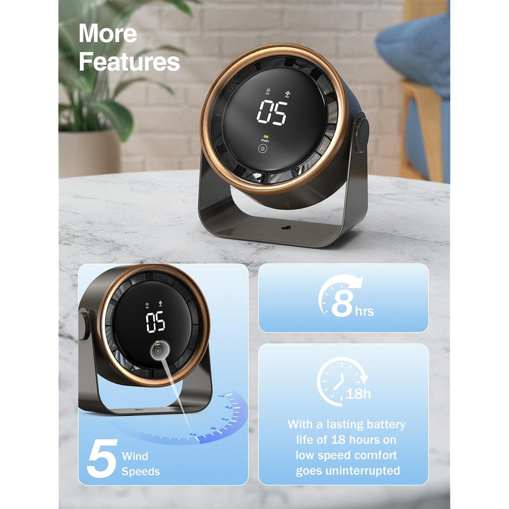 Small Desk Fan, Ultra-Quiet Desktop Air Circulator, Touch Screen Control, Multi-Speed Desktop Fan With Led Light, Quiet Table Fan For Bedroom, Usb Rechargeable Small Fan For Desk(Grey)