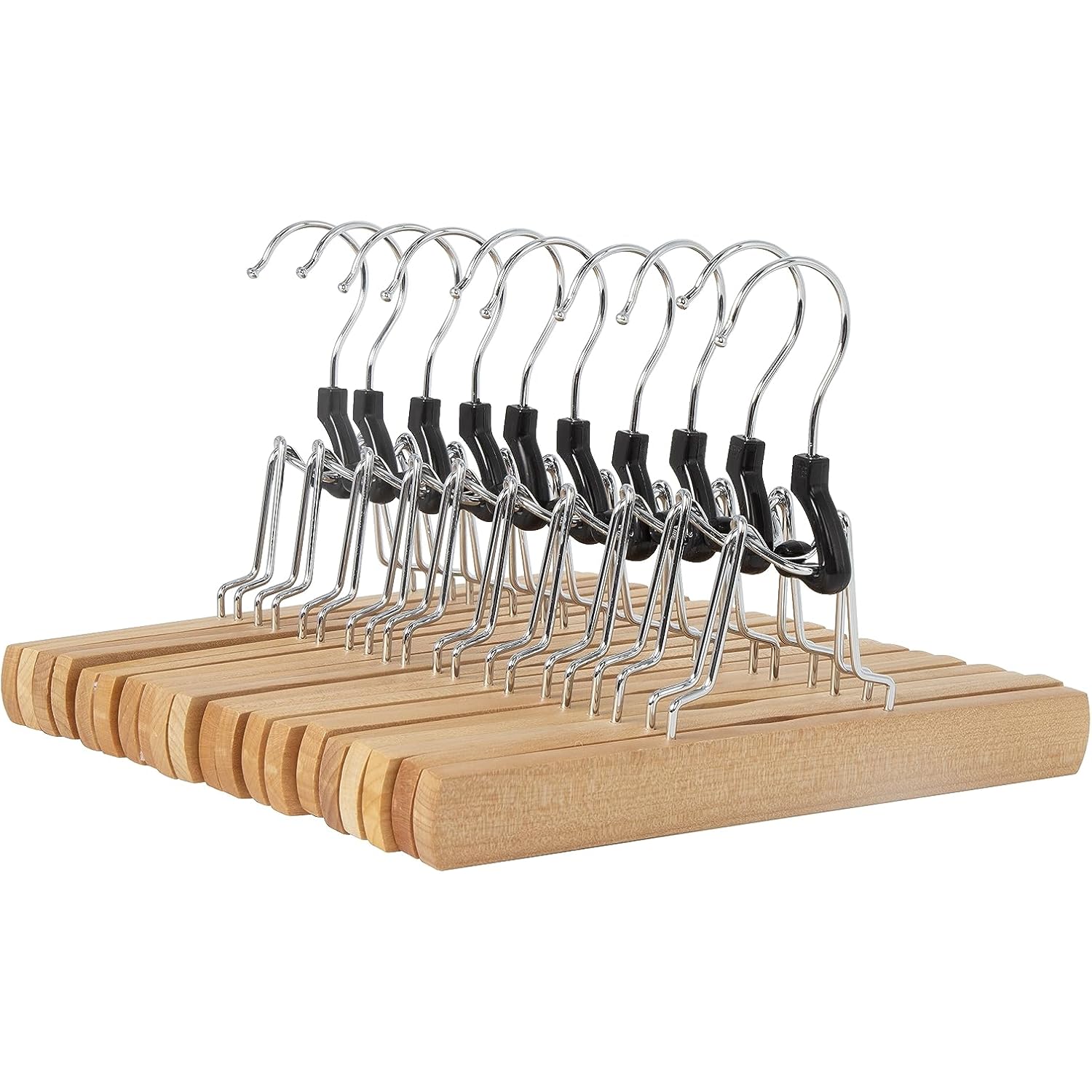 Amazon Basics Sturdy Wooden Pants Hangers For Closet Organization, Natural, 10-Pack