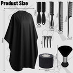 Professional 10 In 1 Barber Cape Kit, Hair Cutting Cape Neck Duster Brush Combs, Clips & Cleaning Supplies Barber Gifts For Men