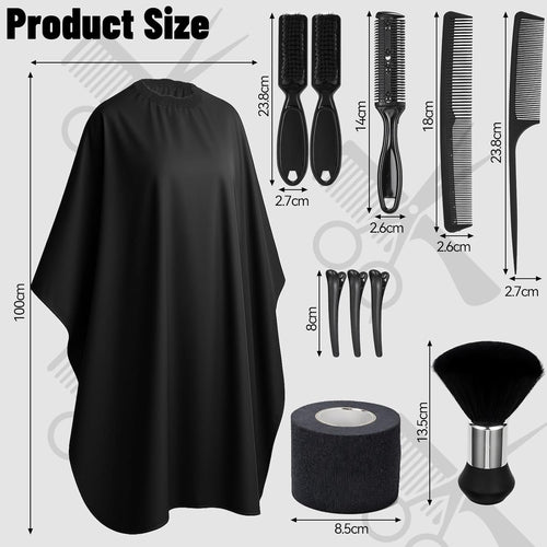 10 in 1 Barber Cape Kit, Hair Cutting Cape Neck Duster Brush Combs, Clips & Cleaning Supplies for Home Men Father Gifts