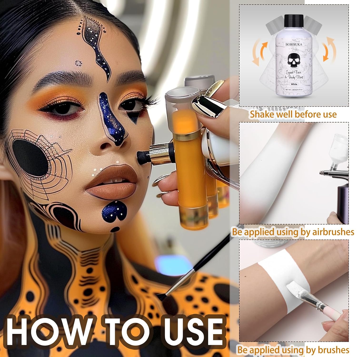 Bobisuka White Face Body Paint Liquid Texture Washable Non Toxic Facepaint Fast Drying Foundation Makeup For Halloween Clown Skeleton Skull Cosplay Sfx Costume Party Large Capacity(130Ml)