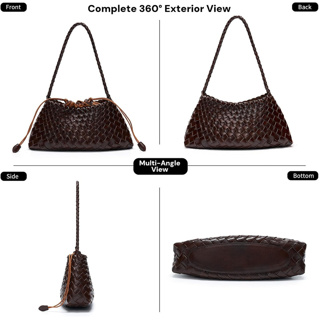 Small Woven Purse For Women Vegan Leather Underarm Shoulder Hobo Handbag