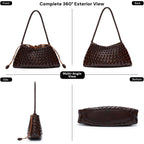 Small Woven Purse For Women Vegan Leather Underarm Shoulder Hobo Handbag