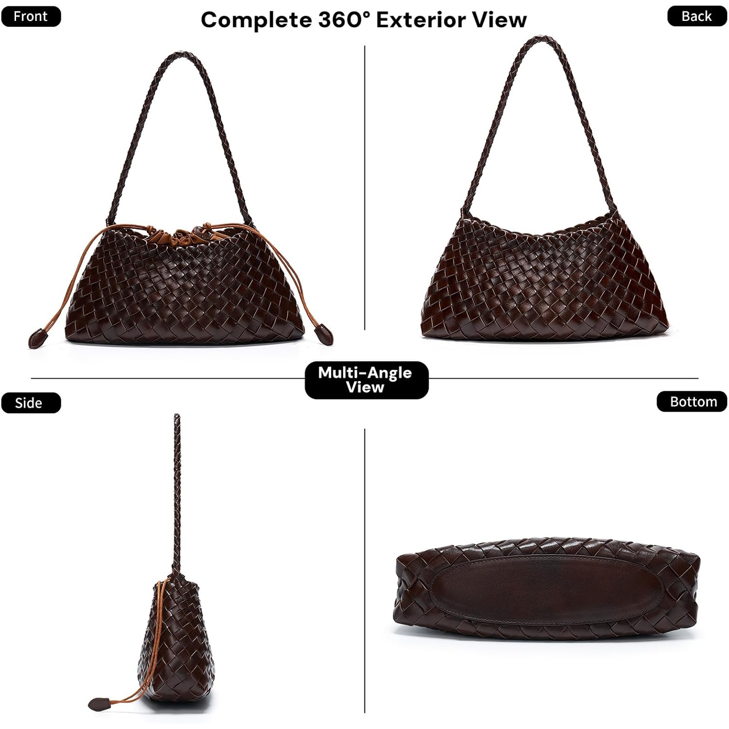 Small Woven Purse For Women Vegan Leather Underarm Shoulder Hobo Handbag