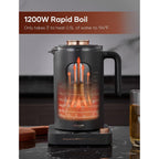 Electric Tea Kettle, Intasting Glass Electric Kettle With Tea Infuser And Precise Knob Temperature Control, 1200W Fast Heating, Bpa-Free, Easy To Clean, 1 Liter (Dark Gray)