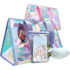Golffox 2-Piece 26L Iridescent Beach Bag Set - Purple Iridescent Tote Bag With Snap & Pink Tote Bag With Zipper & Waterproof Touchscreen Phone Pouch, Perfect Beach Essentials For Family