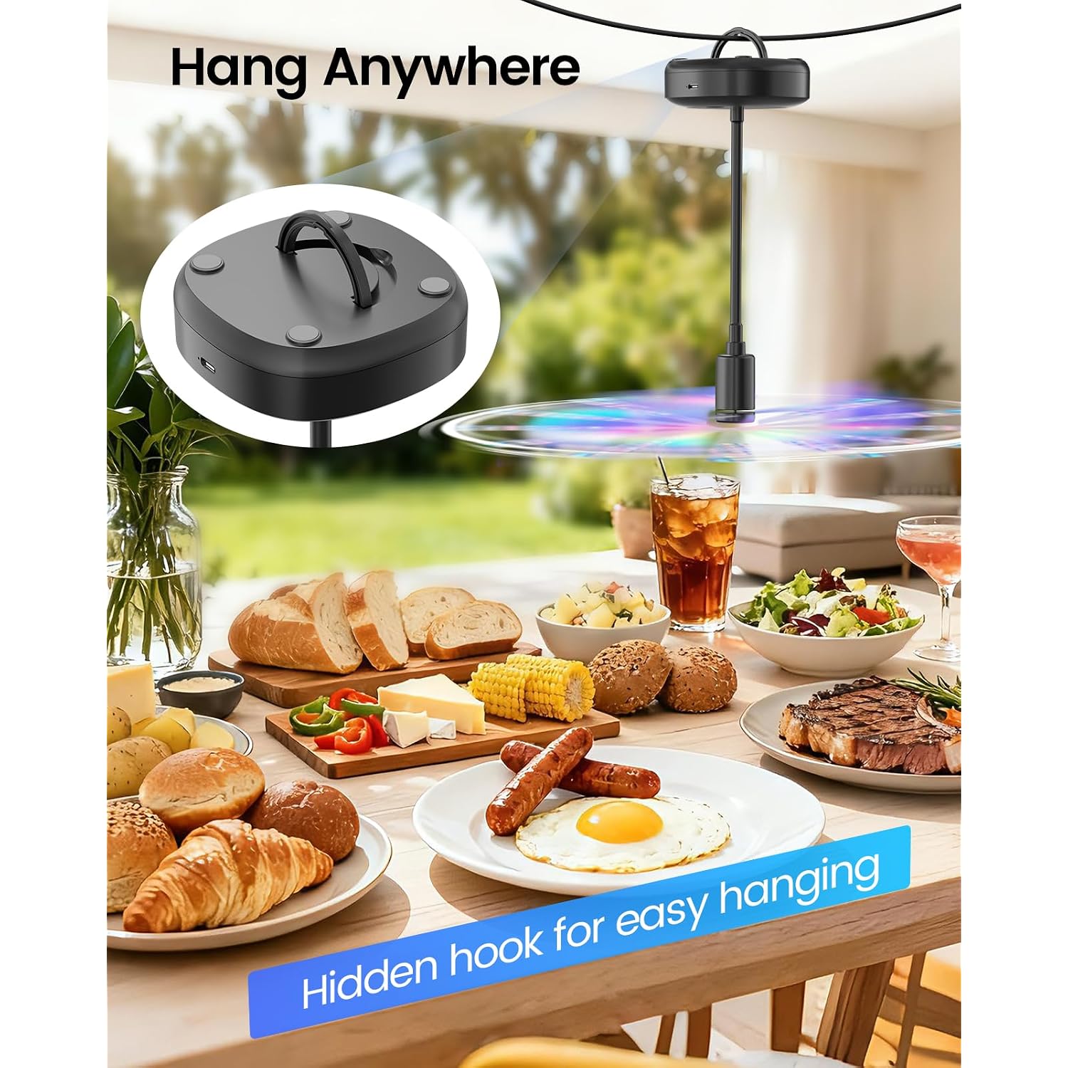 Fly Fans For Tables, 2000Mah Rechargeable Food Fan, 20H Runtime | Flexible Neck For 360° Coverage, Quiet Table Fan With Soft Safety Blades, Ideal For Party, Picnic, Bbq, Indoor & Outdoor Use
