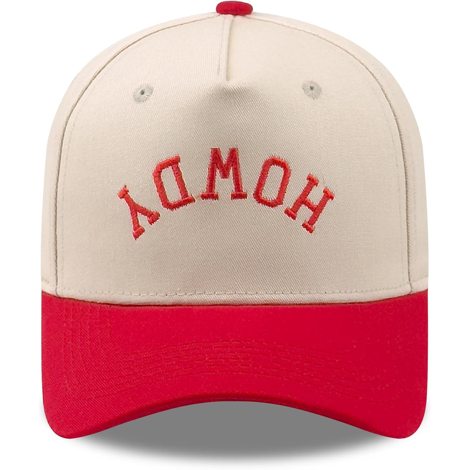 Two-Tone Cotton Baseball Cap with Embroidered Western Sayings - Adjustable Cowboy Style Hat for Men and Women Howdy - Red/Beige