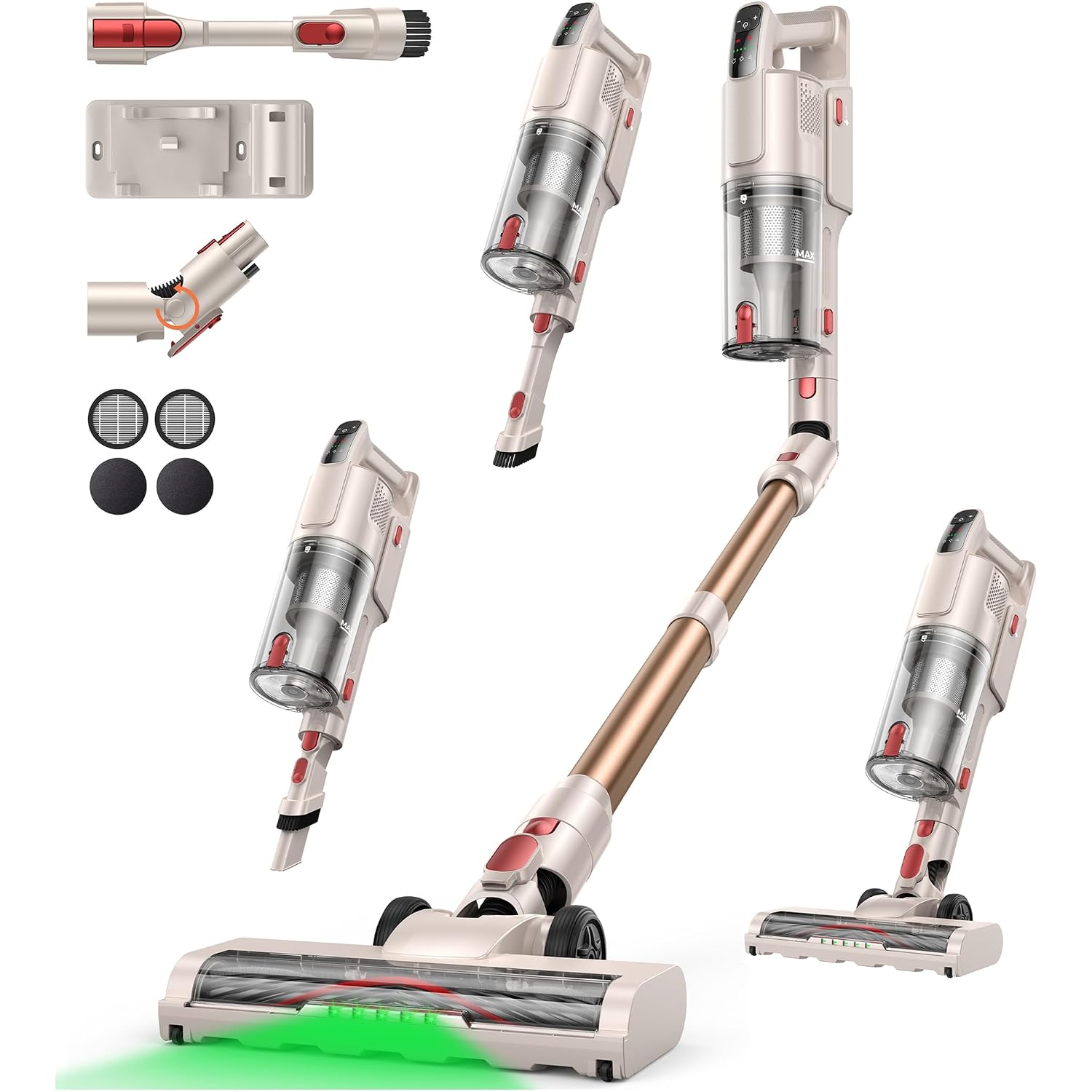Cordless Vacuum Cleaner 550W 45Kpa, 50Mins Stick Vacuum Cordless Rechargeable With 90° Folding Tube, Adjustable Height, Anti-Tangle Brush, Wall-Mount, Handheld Vacuum Cleaner For Home/Pet Hair/Floors