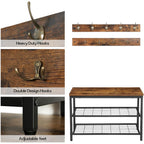 HOOBRO Hall Tree with Bench, Coat Rack Shoe Bench Set, Entryway Shoe Rack with Coat Hooks, Hall Tree Coat Rack, Mud Room, Industrial, for Foyer, Front Door, Rustic Brown BF07MT01
