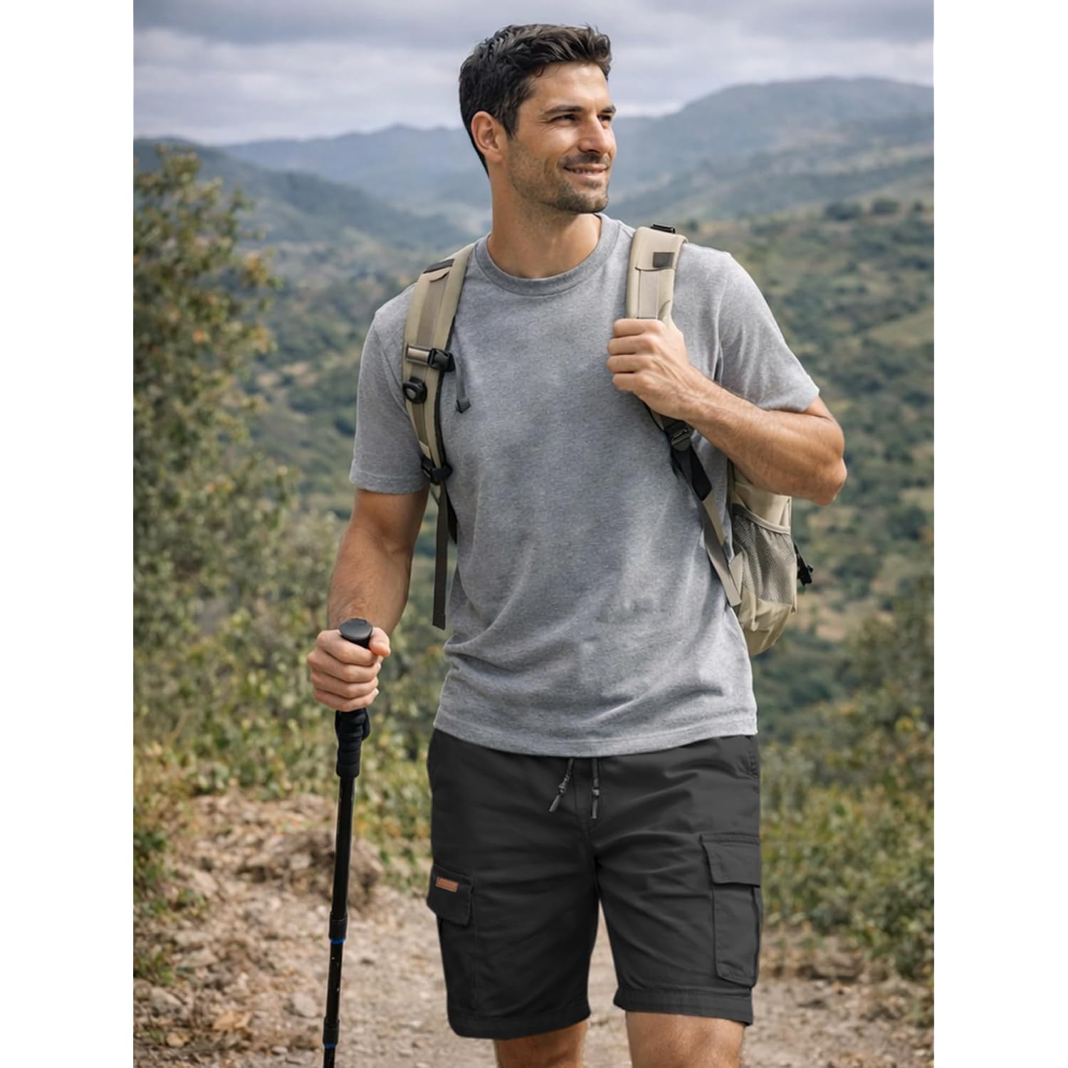 Jmierr Mens Casual Cotton Twill Cargo Shorts Drawstring Classic Chino Stretch Short With 6 Pockets