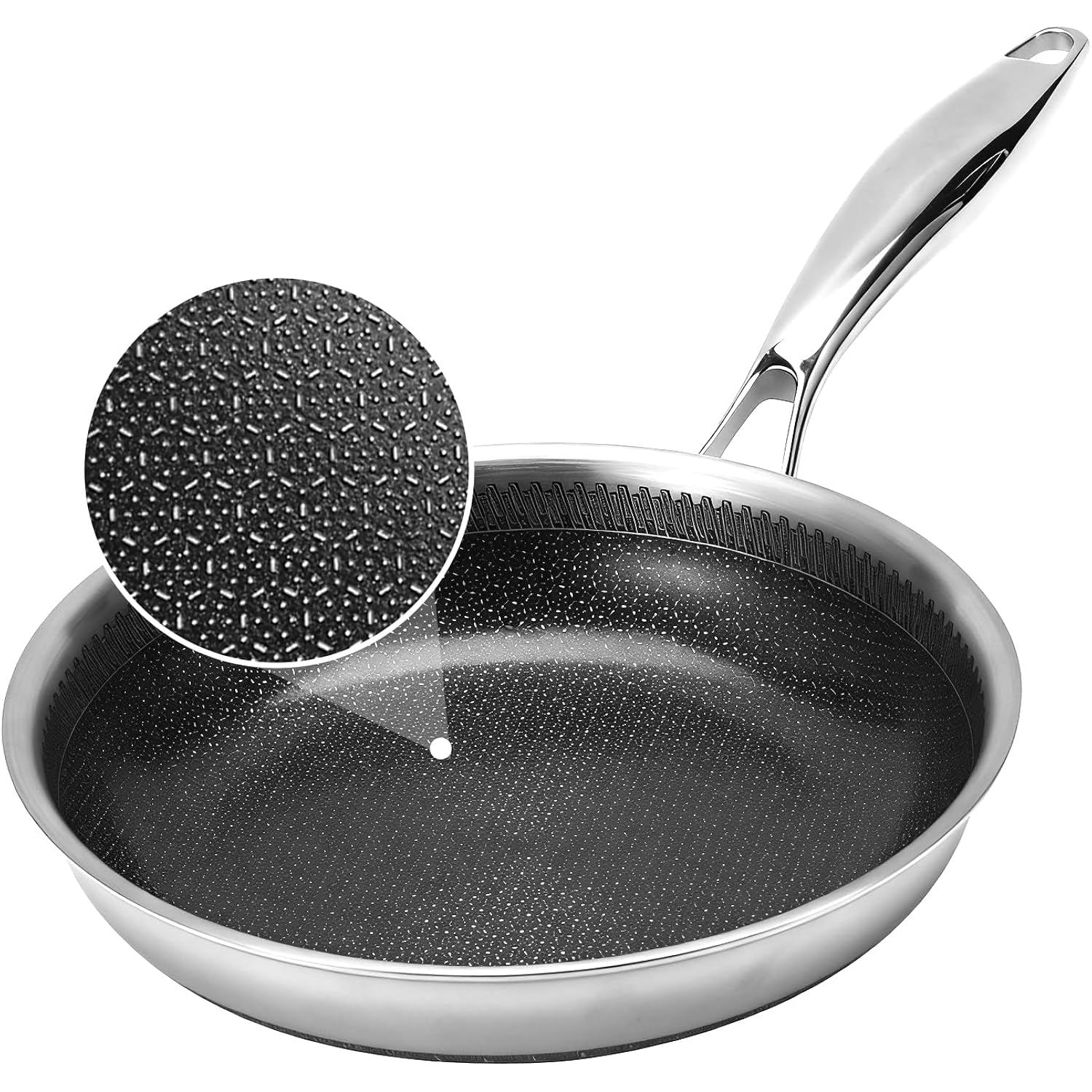8 Inch Tri-Ply Stainless Steel Hybrid Frying Pan, Ceramic Nonstick Skillet, Induction & Oven Safe 600°F, PFAS/PFOA Free Professional Clad Cookware