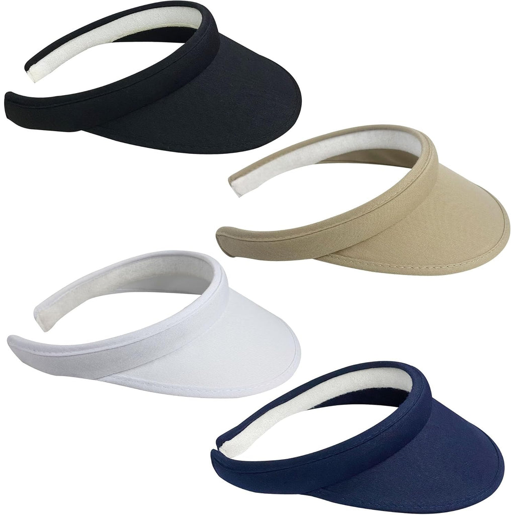 4 Pack Sun Visor Hats Women Men Clip on Cotton Wide Brim Visors Hat Outdoor Sports Golf Beach Travel Tennis Caps