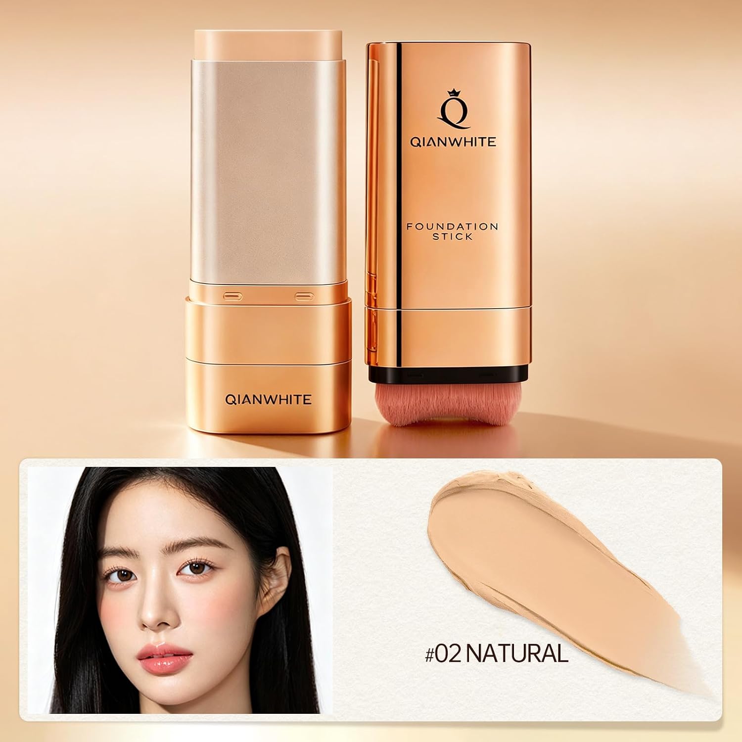 Korean Foundation Stick Foundation For Mature Skin Tint, Buildable Light To Medium Coverage Foundation Makeup Concealer, Dual-Ended With Brush For All Skin - Natural Finish (Natural)
