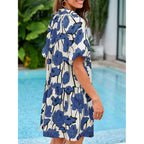 Wenrine Women'S Summer Button Down Shirt Dress Floral Puff Short Sleeve Casual Loose Fit Beach Mini Dresses
