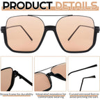 Retro Oversized Aviator Sunglasses Trendy Double Bridge Square Sunglasses 70S Shades Uv Protection