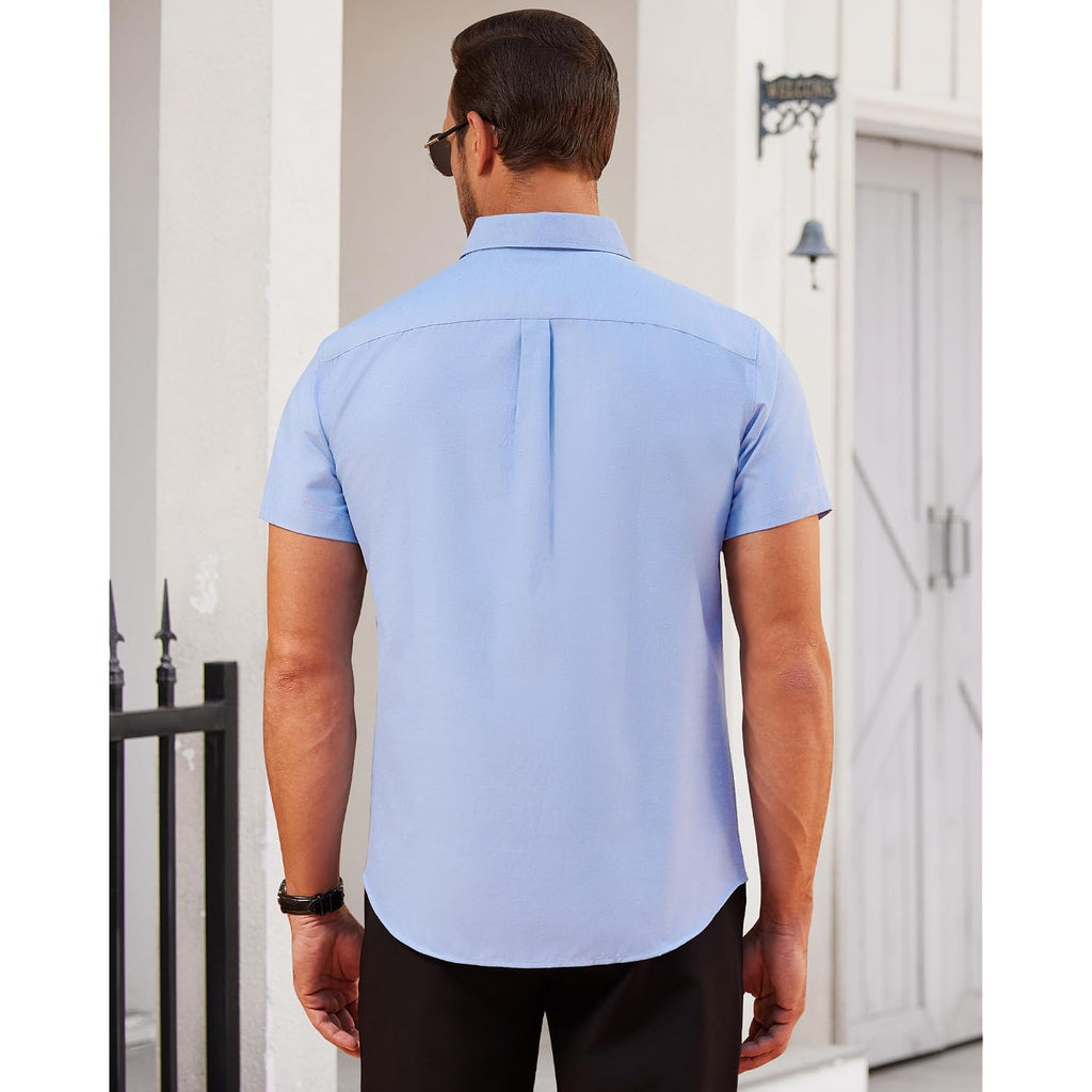 Alimens & Gentle Men'S Short Sleeve Oxford Shirt Regular Fit Button Down Collar Shirts With Pocket